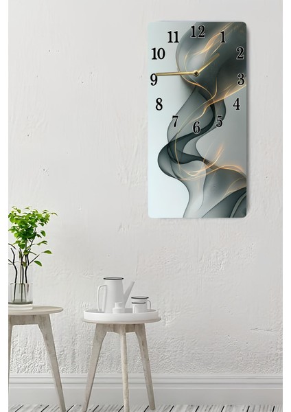 Temperli Cam Tablo Saat – Soyut Duman ve Altın Işık Desenli Tasarım (30X60 Cm)– Uv Baskı– CUSD117 indirimleri