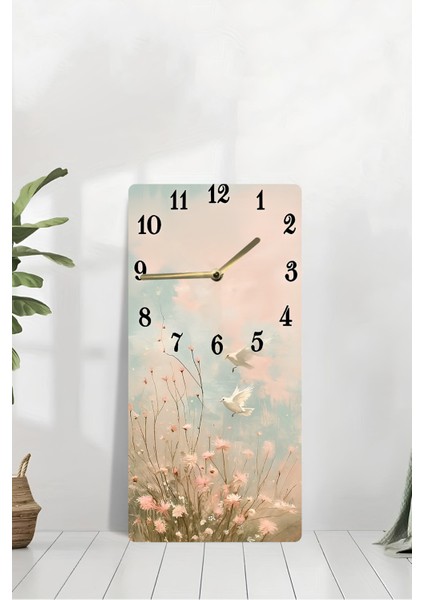 Uv Baskı Mdf Tablo Saat – 30X60 cm – Kuşlar ve Çiçekler Desenli– USD228 modelleri