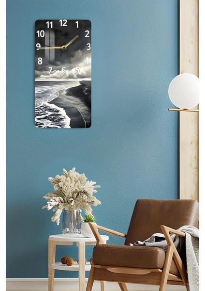 Siyah Beyaz Sahil Dalgaları Temalı Temperli Cam Duvar Saati – 30X60 cm Uv Baskı– CUSD065 fırsatları