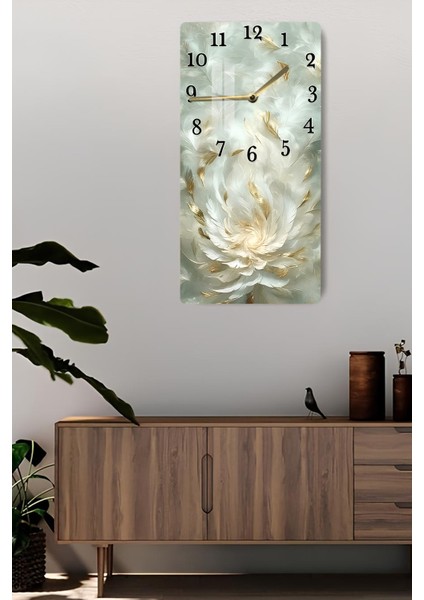 Altın Tüy Desenli Temperli Cam Tablo Saat – 30X60 cm | Hd Uv Baskı– CUSD158 fiyatları