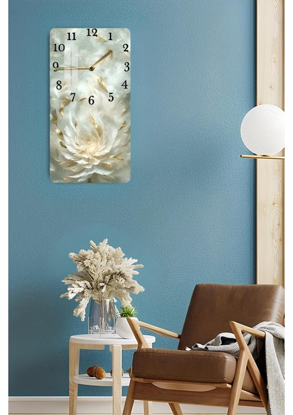 Altın Tüy Desenli Temperli Cam Tablo Saat – 30X60 cm | Hd Uv Baskı– CUSD158 fırsatları
