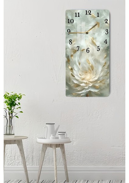 Altın Tüy Desenli Temperli Cam Tablo Saat – 30X60 cm | Hd Uv Baskı– CUSD158 indirimleri
