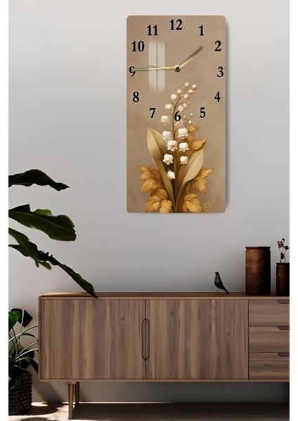 Temperli Cam Tablo Saat – Bej Zeminli Zarif Çiçek Desenli Tasarım (30X60 Cm)– Uv Baskı– CUSD124 fiyatları