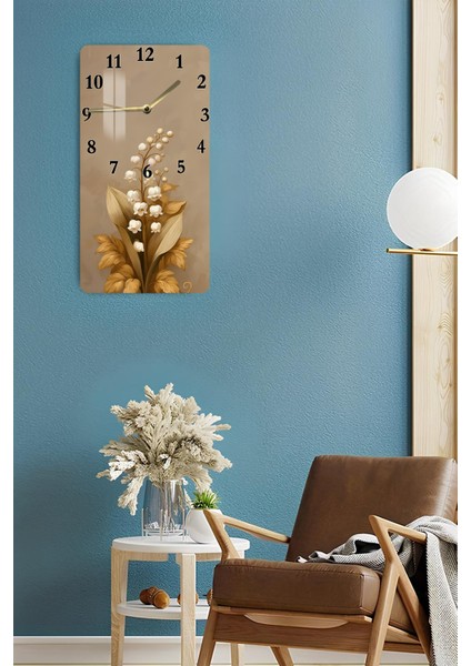 Temperli Cam Tablo Saat – Bej Zeminli Zarif Çiçek Desenli Tasarım (30X60 Cm)– Uv Baskı– CUSD124 fırsatları