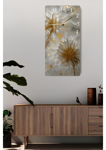 Temperli Cam Tablo Saat – Altın Çiçek Detaylı Modern Dekoratif Tasarım (30X60CM)– Uv Baskı– CUSD122 fiyatları