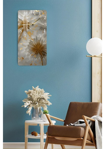 Temperli Cam Tablo Saat – Altın Çiçek Detaylı Modern Dekoratif Tasarım (30X60CM)– Uv Baskı– CUSD122 fırsatları