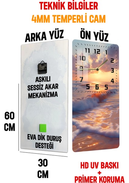 Temperli Cam Tablo Saat – 30X60 cm Uv Baskı – CUSD040
