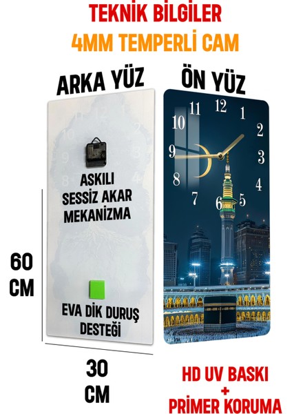Temperli Cam Tablo Saat – 30X60 cm Uv Baskı – CUSD029