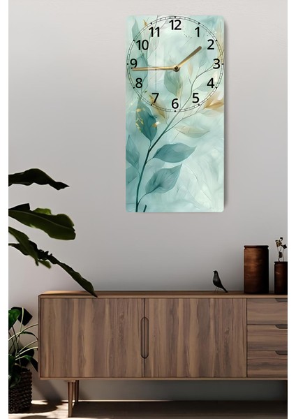 Yeşil Yaprak Desenli Temperli Cam Tablo Saat – 30×60 cm Hd Uv Baskı– CUSD211 fiyatları