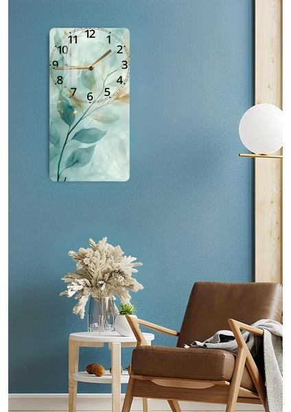 Yeşil Yaprak Desenli Temperli Cam Tablo Saat – 30×60 cm Hd Uv Baskı– CUSD211 fırsatları