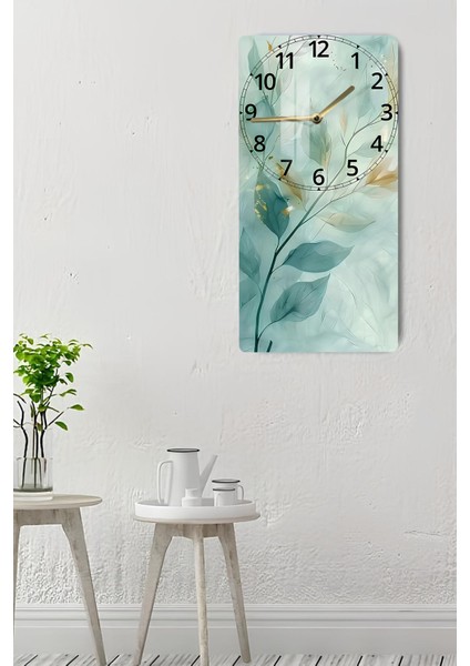 Yeşil Yaprak Desenli Temperli Cam Tablo Saat – 30×60 cm Hd Uv Baskı– CUSD211 indirimleri