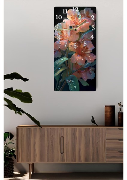 Turuncu Çiçek Desenli Temperli Cam Tablo Saat – 30X60 cm | Hd Uv Baskı– CUSD169 fiyatları