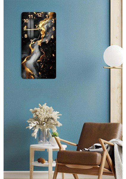 Temperli Cam Tablo Saat – 30X60 cm Modern Gold & Siyah Desen – CUSD020 fırsatları