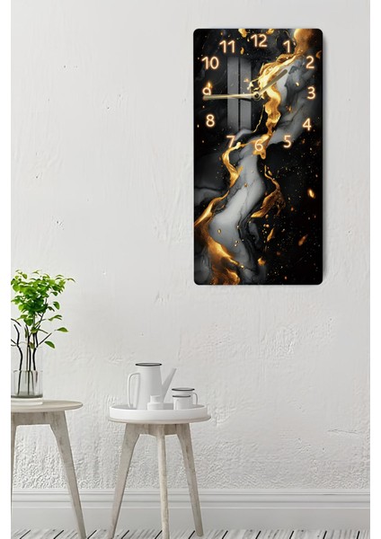 Temperli Cam Tablo Saat – 30X60 cm Modern Gold & Siyah Desen – CUSD020 indirimleri