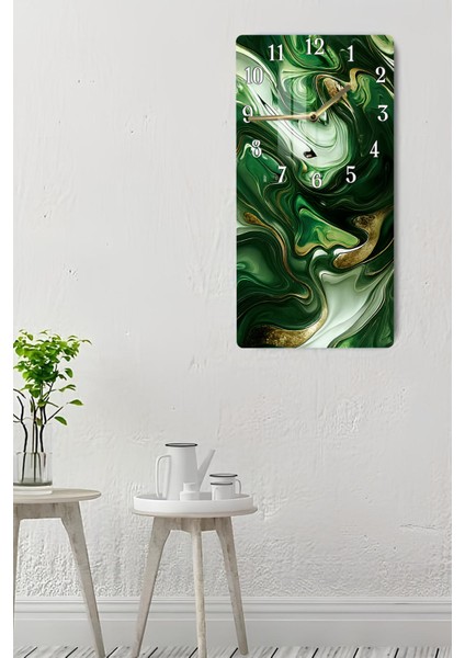 Zümrüt Yeşili Mermer Desenli Temperli Cam Tablo Saat 30×60 cm Hd Uv Baskı– CUSD235 indirimleri
