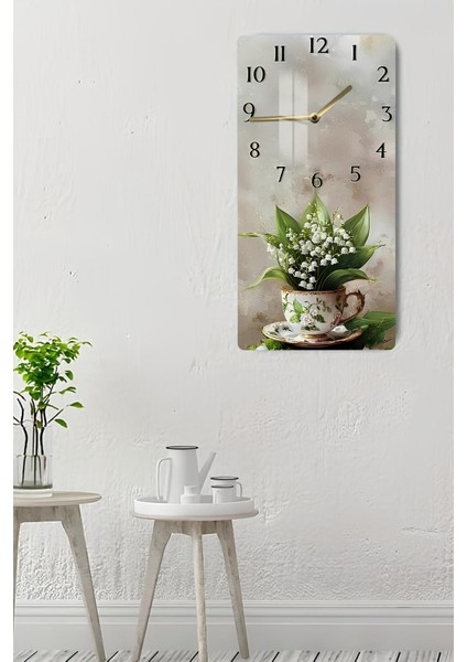 Zambak Buketi Fincan Desenli Temperli Cam Tablo Saat 30X60 cm | Hd Uv Baskı– CUSD196 indirimleri