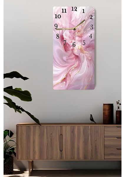 Pembe Soyut Desenli Temperli Cam Tablo Saat – 30X60 cm | Hd Uv Baskı– CUSD166 fiyatları