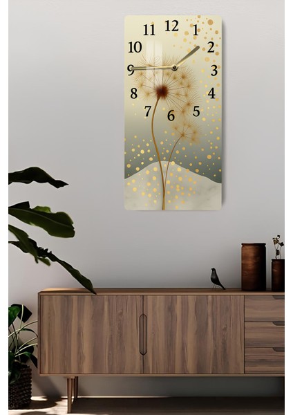 Temperli Cam Tablo Saat – Altın Noktalı Karahindiba Desenli Tasarım (30X60 Cm)– Uv Baskı– CUSD116 fiyatları