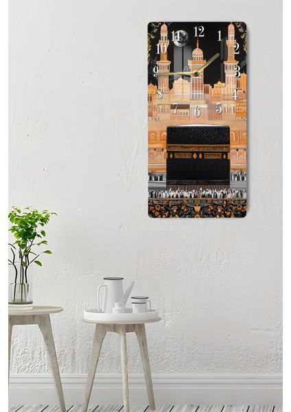 Kâbe Gece Manzaralı Temperli Cam Tablo Saat 30X60 cm | Hd Uv Baskı– CUSD179 indirimleri
