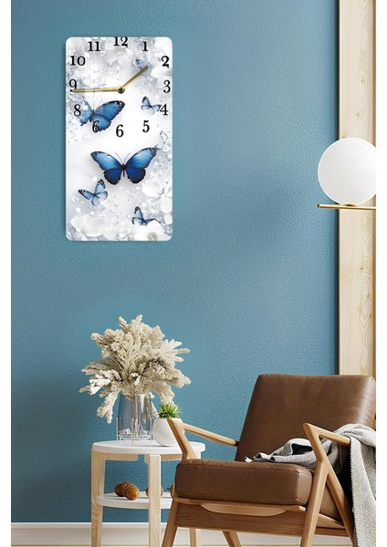 Mavi Kelebek Temalı Temperli Cam Tablo Saat – 30X60 cm | Hd Uv Baskı– CUSD155 fırsatları
