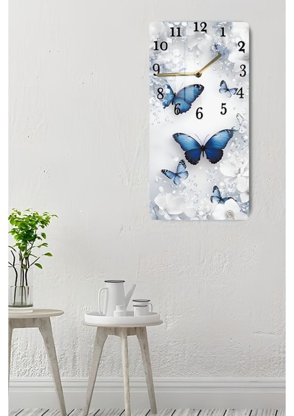 Mavi Kelebek Temalı Temperli Cam Tablo Saat – 30X60 cm | Hd Uv Baskı– CUSD155 indirimleri