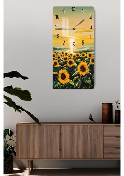 Günebakan Çiçekli Gün Doğumu Temalı Temperli Cam Duvar Saati – 33X33 cm – Uv Baskı– CUSD069 fiyatları