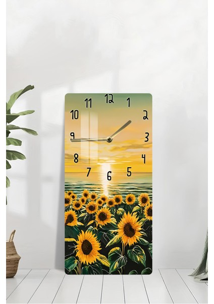 Günebakan Çiçekli Gün Doğumu Temalı Temperli Cam Duvar Saati – 33X33 cm – Uv Baskı– CUSD069 modelleri