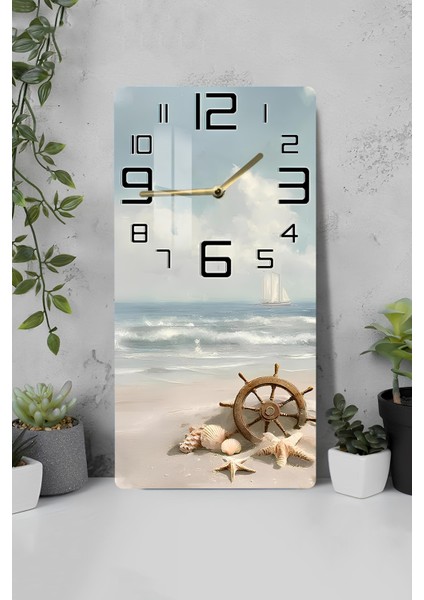 Deniz Kaptanı Temalı Temperli Cam Duvar Saati – 30X60 cm Hd Uv Baskı– CUSD056