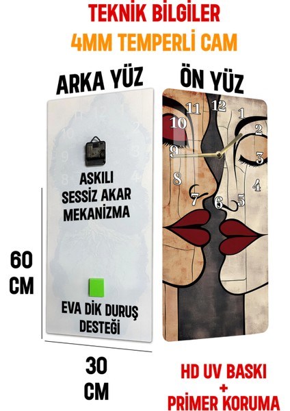 Modern Çizgilerin Zarafeti: Temperli Cam Tablo Saat 30X60 Uv Baskı – CUSD030