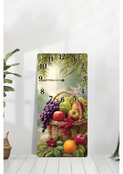 Temperli Cam Tablo Saat – Meyve Sepeti Desenli 30X60 cm Uv Baskı – CUSD022 modelleri