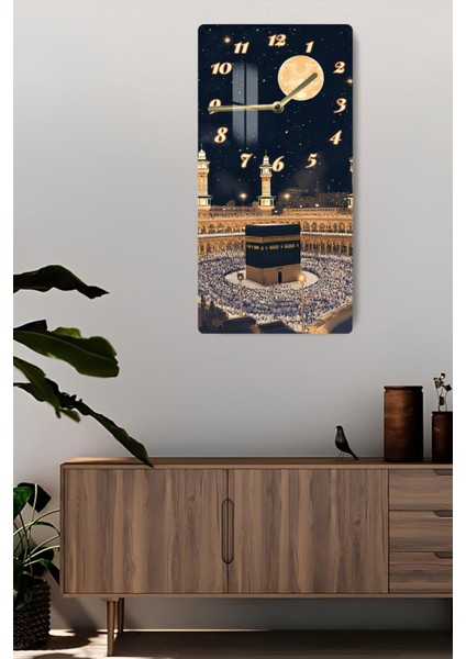 Temperli Cam Tablo Saat – Kâbe ve Gece Manzaralı 30X60CM Uv Baskı – CUSD006 fiyatları
