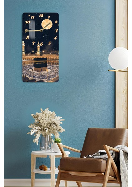 Temperli Cam Tablo Saat – Kâbe ve Gece Manzaralı 30X60CM Uv Baskı – CUSD006 fırsatları