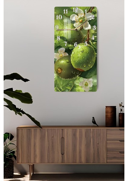 Yeşil Meyve ve Çiçek Desenli Temperli Cam Tablo Saat 30×60 cm Hd Uv Baskı– CUSD229 fiyatları