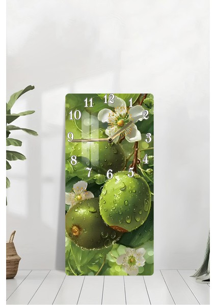 Yeşil Meyve ve Çiçek Desenli Temperli Cam Tablo Saat 30×60 cm Hd Uv Baskı– CUSD229 modelleri