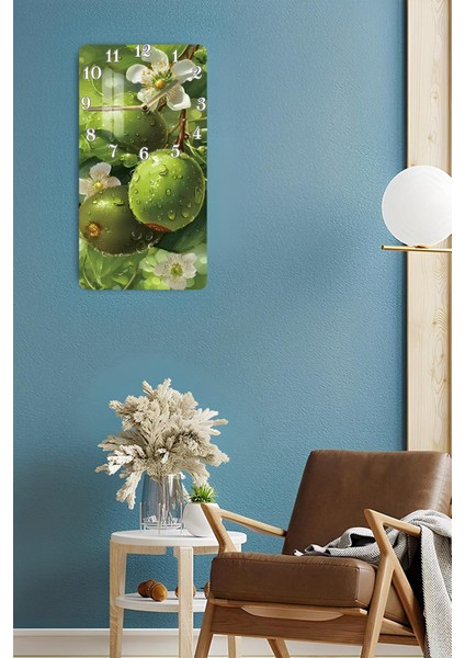 Yeşil Meyve ve Çiçek Desenli Temperli Cam Tablo Saat 30×60 cm Hd Uv Baskı– CUSD229 fırsatları