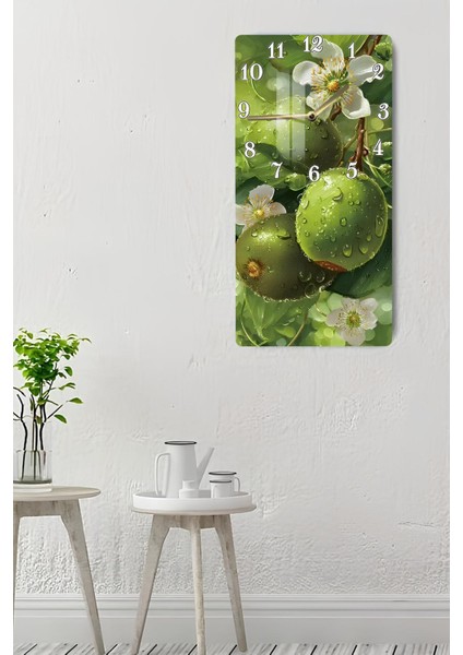 Yeşil Meyve ve Çiçek Desenli Temperli Cam Tablo Saat 30×60 cm Hd Uv Baskı– CUSD229 indirimleri