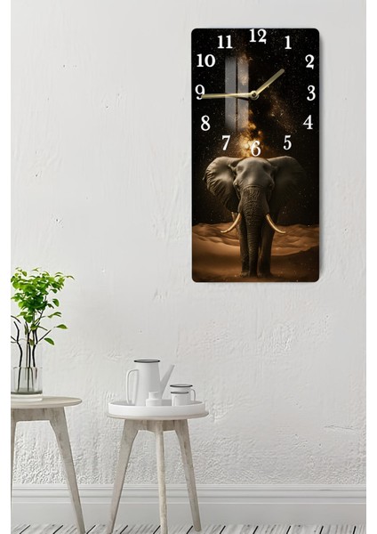Fil ve Yıldızlı Gece Temalı Temperli Cam Tablo Saat – 30×60 Cm– Uv Baskı– CUSD135 indirimleri