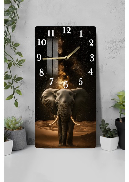 Fil ve Yıldızlı Gece Temalı Temperli Cam Tablo Saat – 30×60 Cm– Uv Baskı– CUSD135
