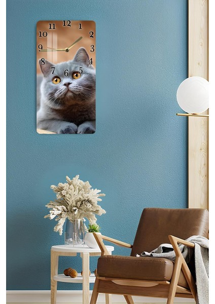 Temperli Cam Tablo Saat – Sevimli Gri Kedi Tasarımı (30×60 Cm)– Uv Baskı– CUSD133 fırsatları