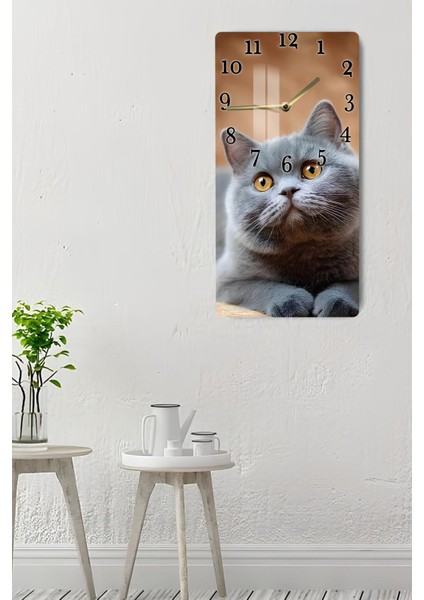 Temperli Cam Tablo Saat – Sevimli Gri Kedi Tasarımı (30×60 Cm)– Uv Baskı– CUSD133 indirimleri
