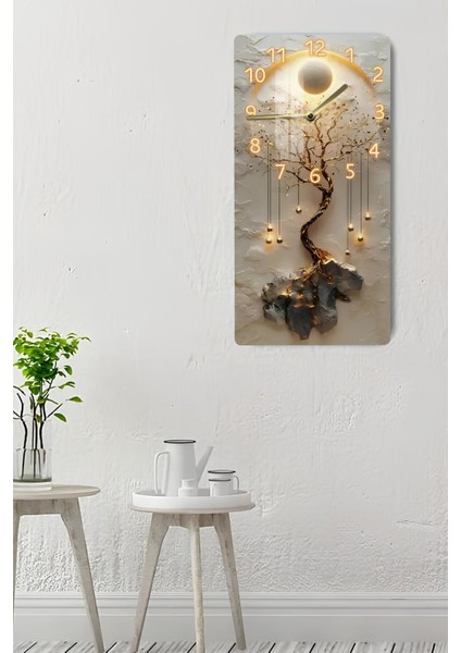 Temperli Cam Tablo Saat – Hayat Ağacı ve Güneş Halkası Deseni (30X60 Cm) Uv Baskı– CUSD092 indirimleri