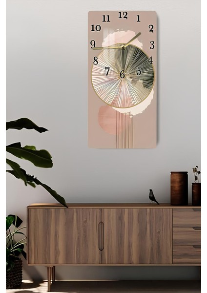 Bej & Gold Soyut Desenli Temperli Cam Tablo Saat – 30X60 cm | Hd Uv Baskı– CUSD087 fiyatları
