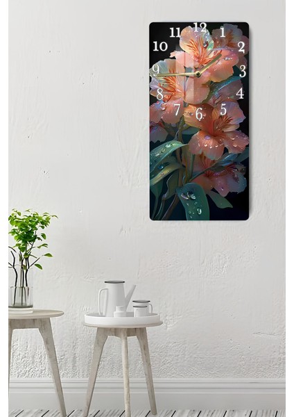 Turuncu Çiçek Desenli Temperli Cam Tablo Saat – 30X60 cm | Hd Uv Baskı– CUSD169 indirimleri