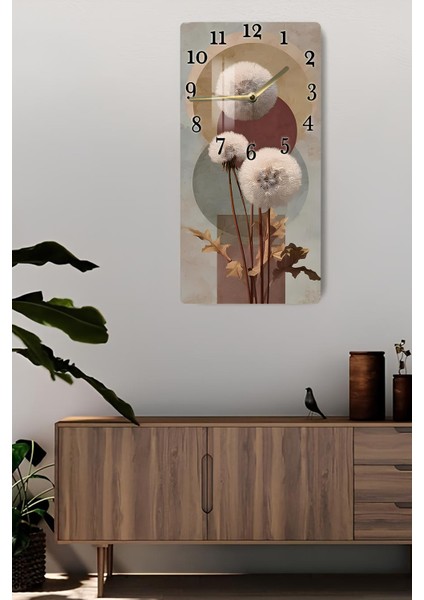 Temperli Cam Tablo Saat – Modern Çiçek ve Soyut Daire Deseni (30X60 Cm) Uv Baskı– CUSD094 fiyatları