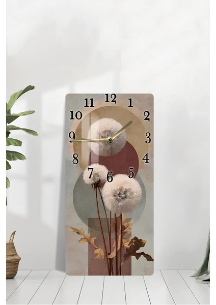 Temperli Cam Tablo Saat – Modern Çiçek ve Soyut Daire Deseni (30X60 Cm) Uv Baskı– CUSD094 modelleri