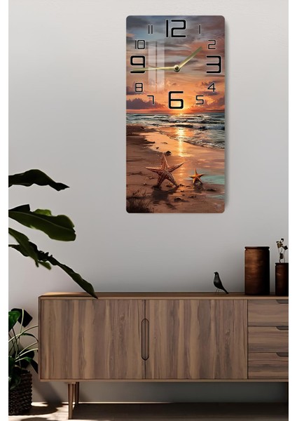 Gün Batımı ve Deniz Yıldızı Temalı Temperli Cam Duvar Saati – 30X60 cm Hd Uv Baskı– CUSD061 fiyatları
