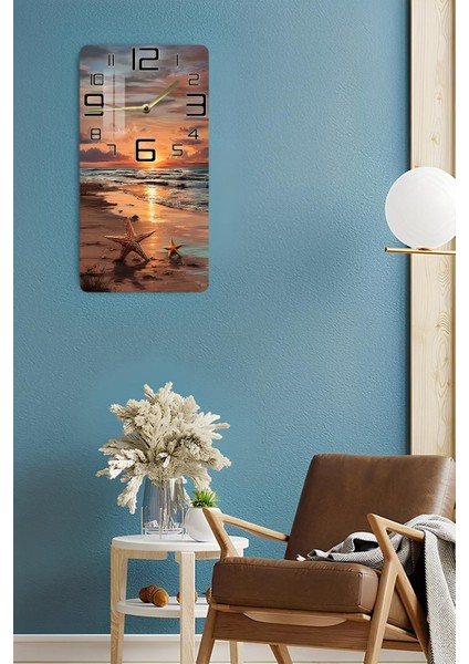 Gün Batımı ve Deniz Yıldızı Temalı Temperli Cam Duvar Saati – 30X60 cm Hd Uv Baskı– CUSD061 fırsatları