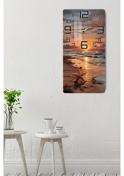 Gün Batımı ve Deniz Yıldızı Temalı Temperli Cam Duvar Saati – 30X60 cm Hd Uv Baskı– CUSD061 indirimleri