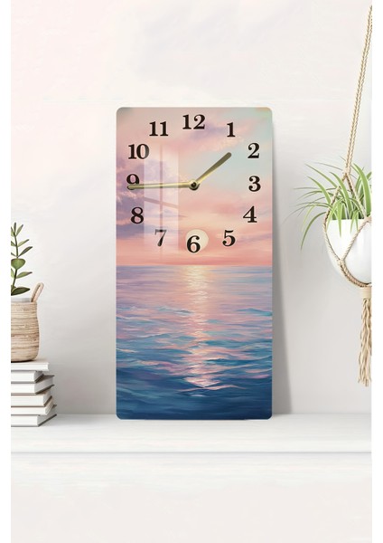 Gün Batımı Deniz Manzaralı Temperli Cam Duvar Saati – 30X60 cm Hd Uv Baskı– CUSD055