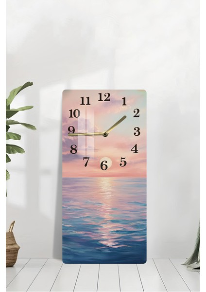 Gün Batımı Deniz Manzaralı Temperli Cam Duvar Saati – 30X60 cm Hd Uv Baskı– CUSD055 modelleri
